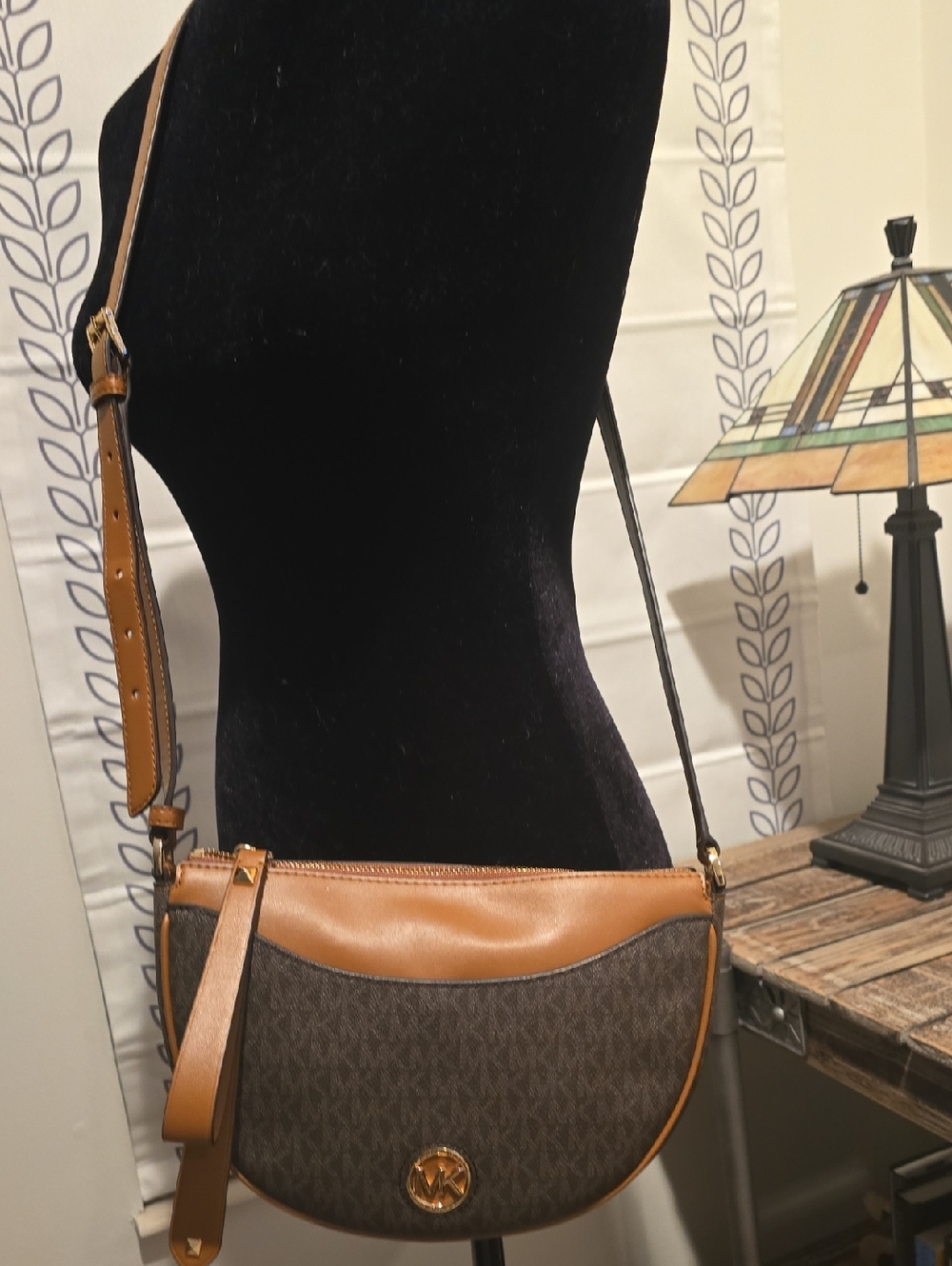 Michael Kors Brown and Tan Monogram Crossbody Bag
